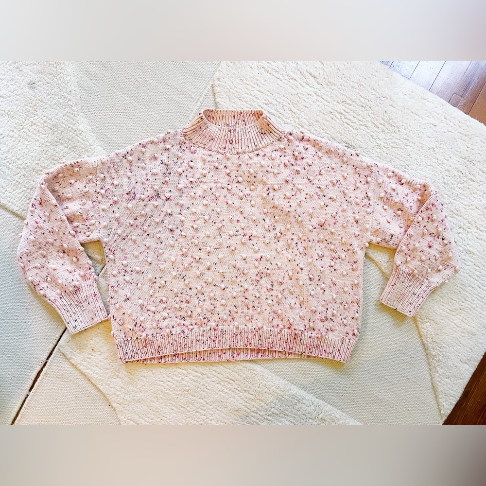 Misha & Puff Dusty Rose Wool Confetti Popcorn Pullover Sweater Pink Brown Medium